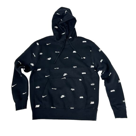 NWT Nike Club Fleece All Over Print Hoodie Men's BLACK FB7434-010 size M - Picture 1 of 4